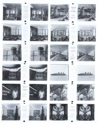 plusieurs photographies en noir et blanc d'un bâtiment comportant de nombreuses fenêtres