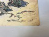 a drawing of a man riding a horse in the snow
