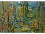 an image of a painting of a path through a forest