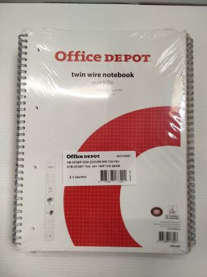 un cahier à spirales orné d'un logo rouge et blanc
