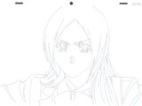 anime drawing of a woman with long hair and a bow tie
