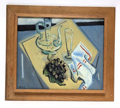 a picture of a painting of grapes on a table