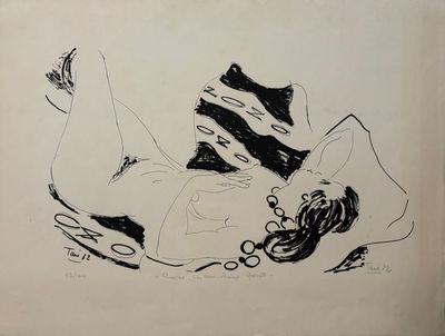 drawing of a woman laying on her stomach with her legs crossed