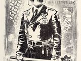 a black and white drawing of a man in a gas mask