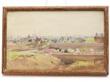 an image of a painting of a village in a wooden frame