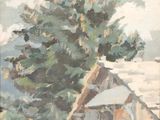 une image représentant une peinture d'une maison et d'un arbre