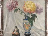 a painting of a vase with flowers in it