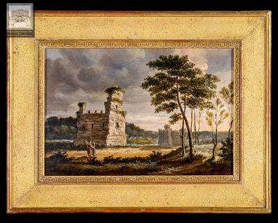 W. Holden, "Paysage de ruines", huile sur toile, signée en b…