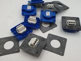 a bunch of blue and white electrical components on a white surface