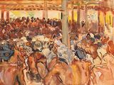 un tableau représentant des personnes à cheval sur un manège