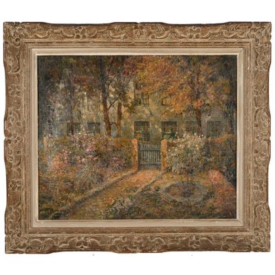 an image of a painting of a house in a wooded area