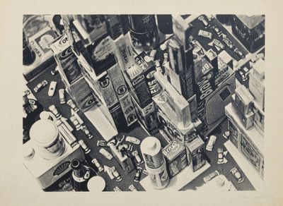 a black and white photo of a city from above