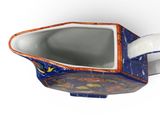 an image of a blue and orange coffee cup on a saucer