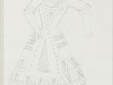 un dessin représentant une femme en robe, coiffée d'un chapeau