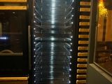 a glass door that has a bunch of lights on it