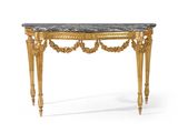 une image d'une table avec un plateau en marbre sur un fond blanc