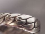a silver ring with a snake ' s head on it