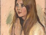 painting of a woman with her hands folded in prayer