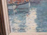 a picture of a painting of a boat in the water