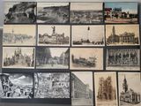 many different pictures of old buildings on the wall