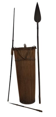 a wooden bucket with a wooden spear and a wooden bucket with a wooden handle