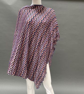 a mannequin mannequin wearing a purple and black zigzag ponch