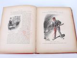 an open book with a drawing of a man holding a shovel