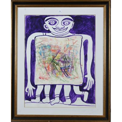 un tableau représentant un homme tenant un morceau de papier dans ses mains