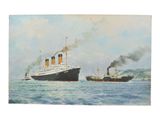 painting of two ships in the water with smoke coming out of them
