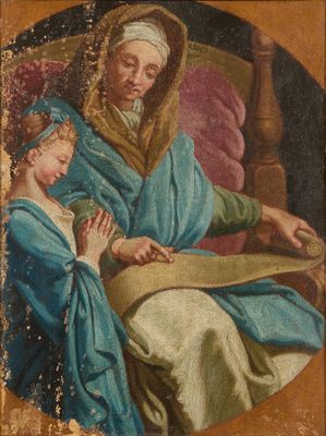 364 Ecole du XVIIIème siècle L'éducation de la Vierge Huile …