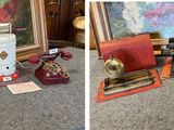 two pictures side by side of a picture of a painting and a clock