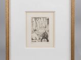 a black and white drawing of a bear in a frame