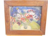 une peinture de fleurs dans un vase sur une table