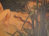 a painting of a naked woman sitting on a rock
