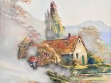 a painting on the wall of a house by the water
