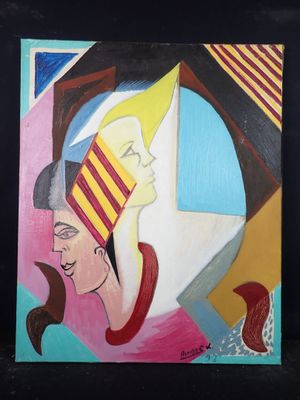 une peinture à l'huile représentant une femme coiffée d'un chapeau