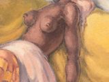 a painting of a naked woman laying on a bed