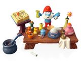figurines représentant une table avec un livre, une plante en pot, un livre, une cuillère et un livre