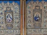 two paintings of a woman and a man in a gold frame