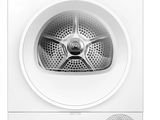 un gros plan d'un sèche-linge blanc sur fond blanc