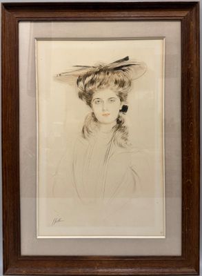 Portrait d'une femme portant un chapeau de paille, par [auteur]