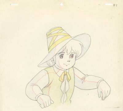 une image représentant le dessin d'une fillette portant un chapeau et un gilet