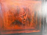 une peinture à l'huile représentant un homme au visage rouge dans une pièce sombre