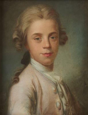 portrait of a young man in a white coat with a black bow