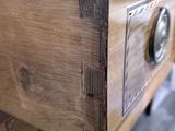 a close up of a wooden drawer with drawers on it