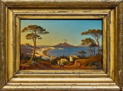 une image représentant un tableau représentant une vue sur une baie et des montagnes