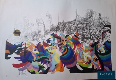 un dessin représentant un groupe de personnes sur un mur