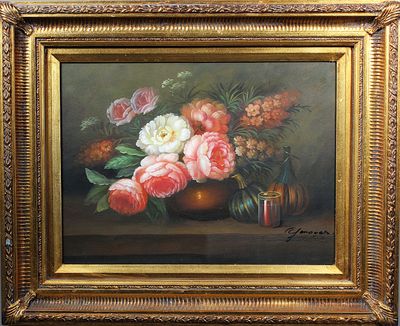 ECOLE XIXème, d'après, "Bouquet de pivoines", huile sur toil… - Photo 1