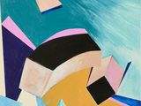 une peinture abstraite représentant un homme portant un chapeau et des lunettes