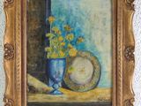 a painting of a vase with flowers in it on a table